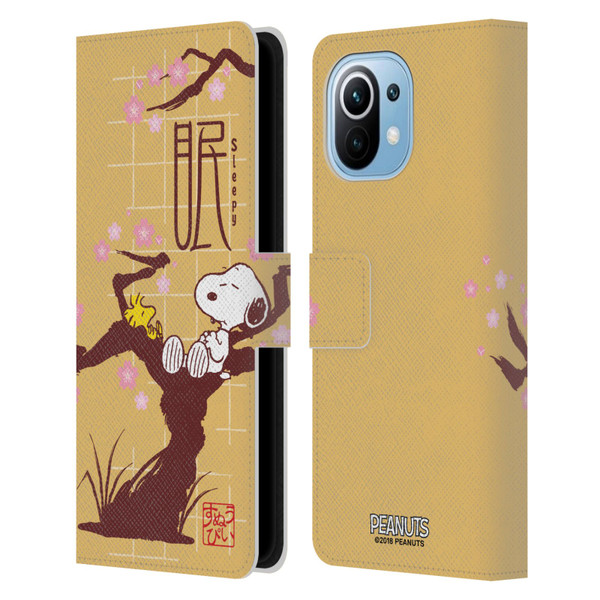 Peanuts Oriental Snoopy Sleepy Leather Book Wallet Case Cover For Xiaomi Mi 11