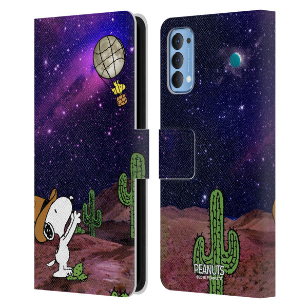 Peanuts Snoopy Space Cowboy Nebula Balloon Woodstock Leather Book Wallet Case Cover For OPPO Reno 4 5G