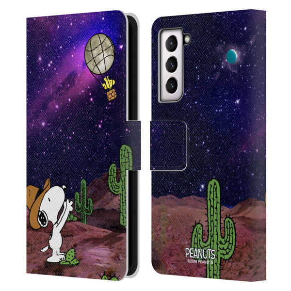 Peanuts Snoopy Space Cowboy Nebula Balloon Woodstock Leather Book Wallet Case Cover For Samsung Galaxy S21 5G