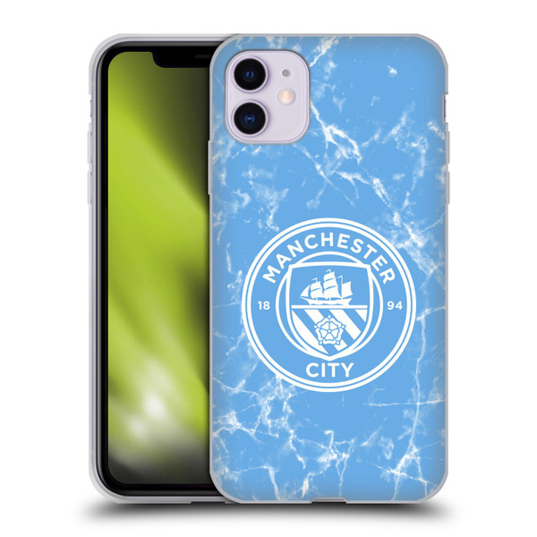 Manchester City Man City FC Marble Badge Blue White Mono Soft Gel Case for Apple iPhone 11