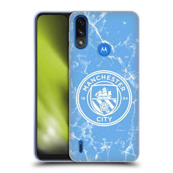 Manchester City Man City FC Marble Badge Blue White Mono Soft Gel Case for Motorola Moto E7 Power / Moto E7i Power