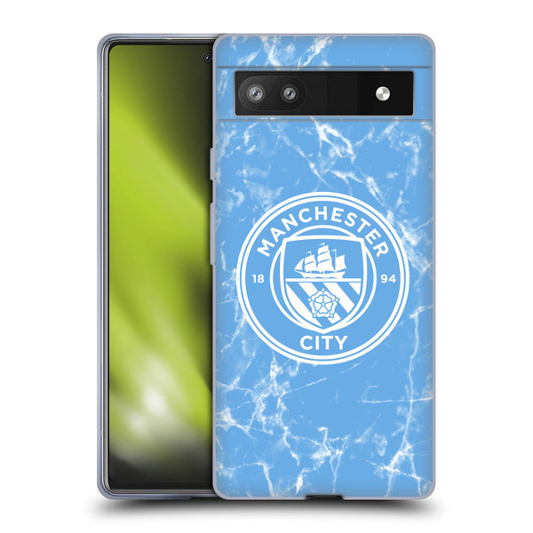 Manchester City Man City FC Marble Badge Blue White Mono Soft Gel Case for Google Pixel 6a