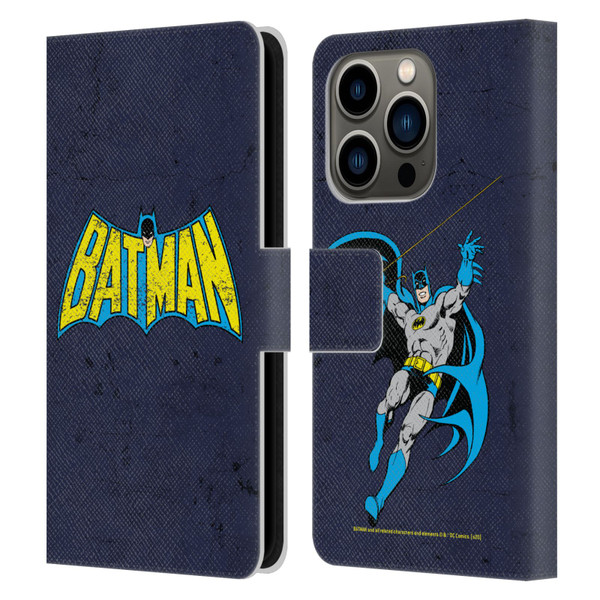 Batman DC Comics Logos Classic Distressed Leather Book Wallet Case Cover For Apple iPhone 14 Pro