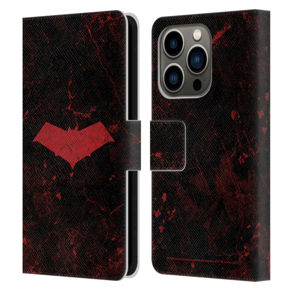 Batman DC Comics Red Hood Logo Grunge Leather Book Wallet Case Cover For Apple iPhone 14 Pro