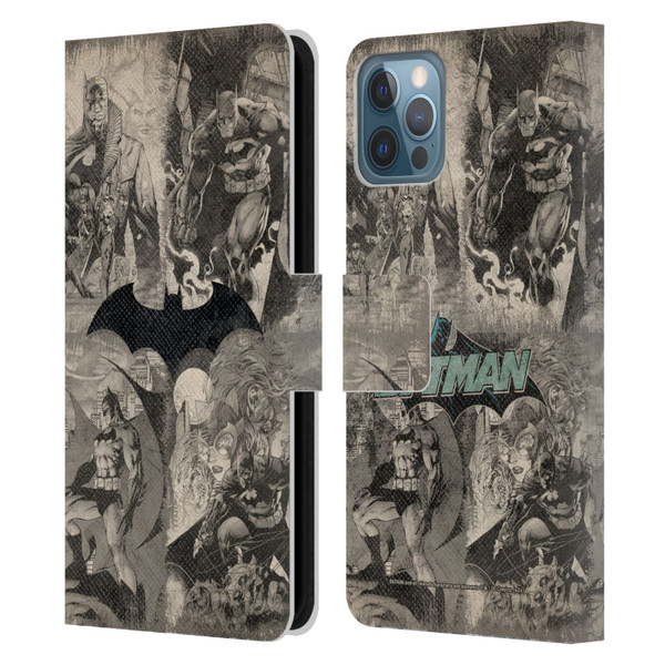 Batman DC Comics Hush Logo Collage Distressed Leather Book Wallet Case Cover For Apple iPhone 12 / iPhone 12 Pro