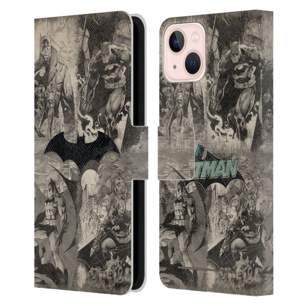 Batman DC Comics Hush Logo Collage Distressed Leather Book Wallet Case Cover For Apple iPhone 13