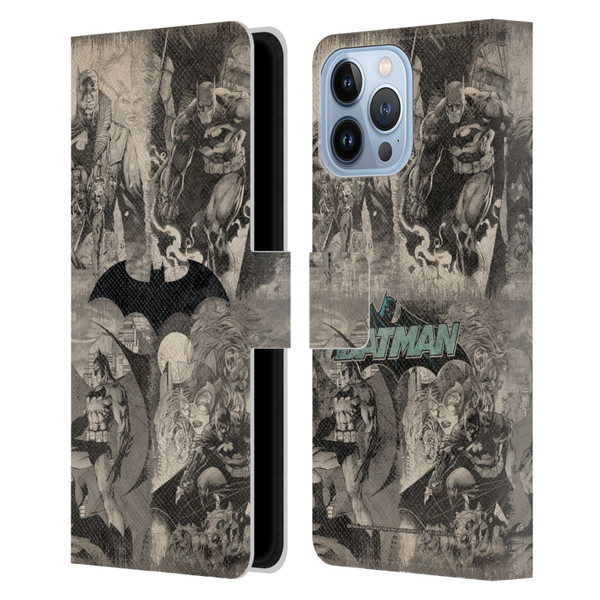 Batman DC Comics Hush Logo Collage Distressed Leather Book Wallet Case Cover For Apple iPhone 13 Pro Max