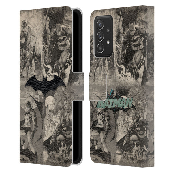 Batman DC Comics Hush Logo Collage Distressed Leather Book Wallet Case Cover For Samsung Galaxy A52 / A52s / 5G (2021)