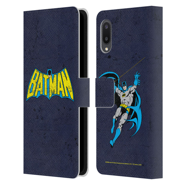 Batman DC Comics Logos Classic Distressed Leather Book Wallet Case Cover For Samsung Galaxy A02/M02 (2021)