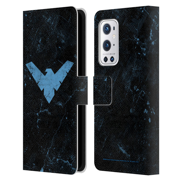 Batman DC Comics Nightwing Logo Grunge Leather Book Wallet Case Cover For OnePlus 9 Pro