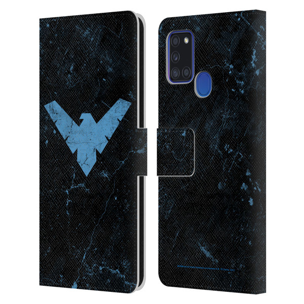 Batman DC Comics Nightwing Logo Grunge Leather Book Wallet Case Cover For Samsung Galaxy A21s (2020)