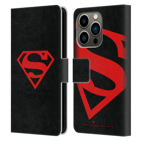 Superman DC Comics Logos Black And Red Leather Book Wallet Case Cover For Apple iPhone 14 Pro