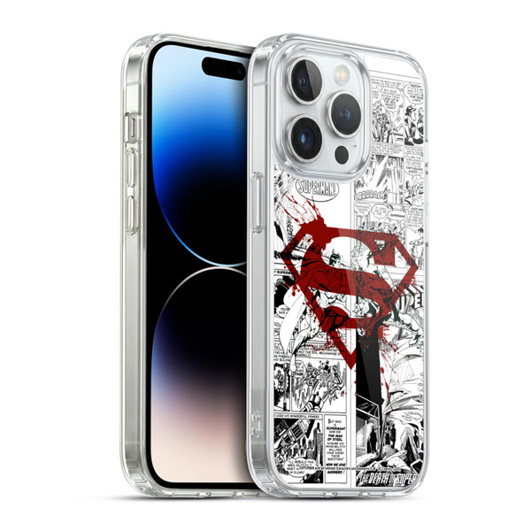 Superman DC Comics Comicbook Art Red Logo Splatter Soft Gel Case for Apple iPhone 14 Pro & MagSafe
