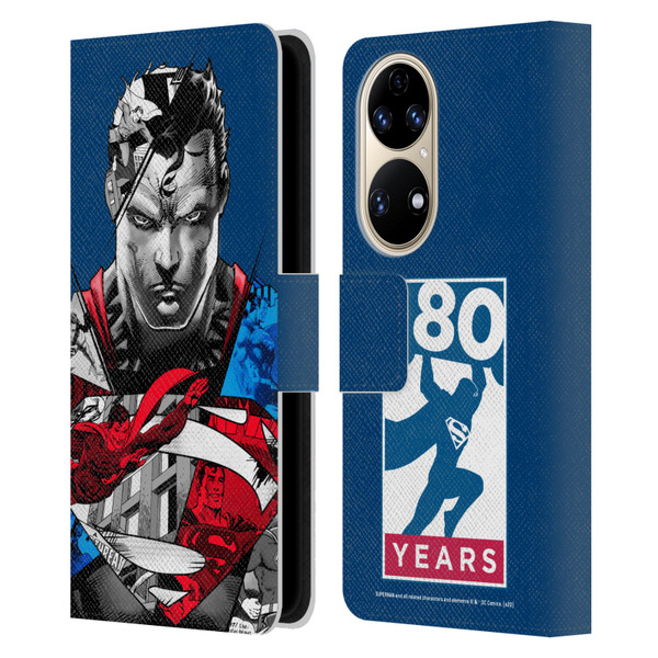 Superman DC Comics 80th Anniversary Collage Leather Book Wallet Case Cover For Huawei P50