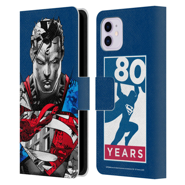 Superman DC Comics 80th Anniversary Collage Leather Book Wallet Case Cover For Apple iPhone 11