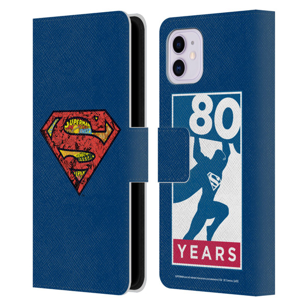Superman DC Comics 80th Anniversary Logo Leather Book Wallet Case Cover For Apple iPhone 11