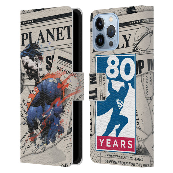 Superman DC Comics 80th Anniversary Newspaper Leather Book Wallet Case Cover For Apple iPhone 13 Pro Max