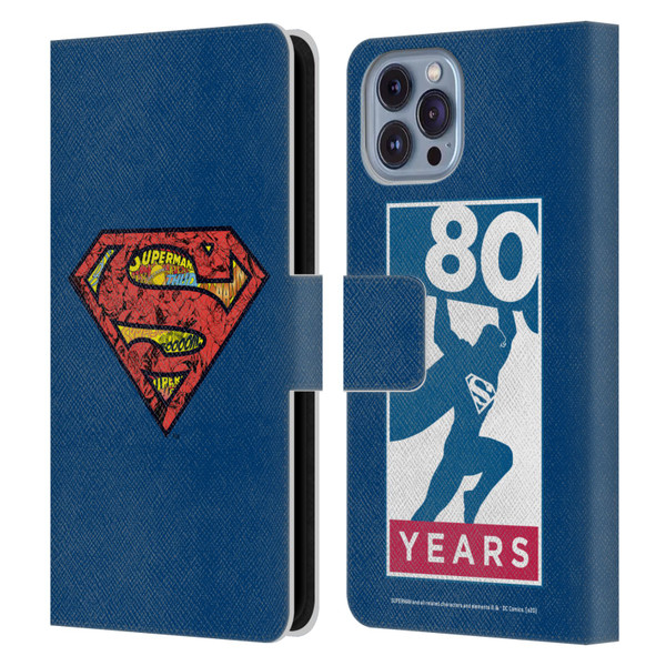 Superman DC Comics 80th Anniversary Logo Leather Book Wallet Case Cover For Apple iPhone 14