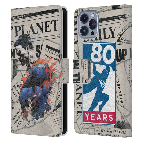 Superman DC Comics 80th Anniversary Newspaper Leather Book Wallet Case Cover For Apple iPhone 14