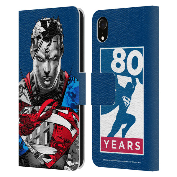 Superman DC Comics 80th Anniversary Collage Leather Book Wallet Case Cover For Apple iPhone XR