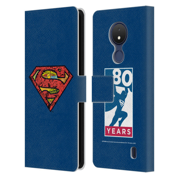 Superman DC Comics 80th Anniversary Logo Leather Book Wallet Case Cover For Nokia C21
