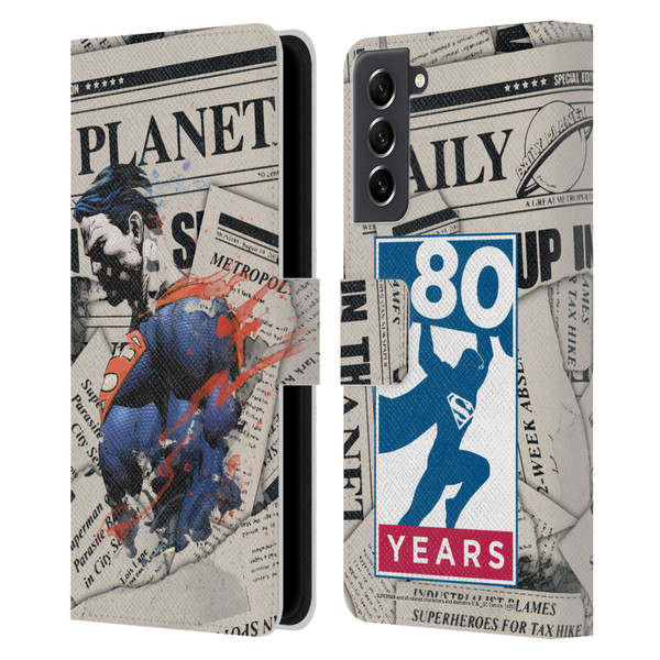 Superman DC Comics 80th Anniversary Newspaper Leather Book Wallet Case Cover For Samsung Galaxy S21 FE 5G