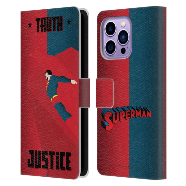 Superman DC Comics Character Art Truth And Justice 2 Leather Book Wallet Case Cover For Apple iPhone 14 Pro Max