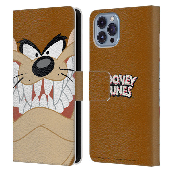 Looney Tunes Full Face Tasmanian Devil Leather Book Wallet Case Cover For Apple iPhone 14