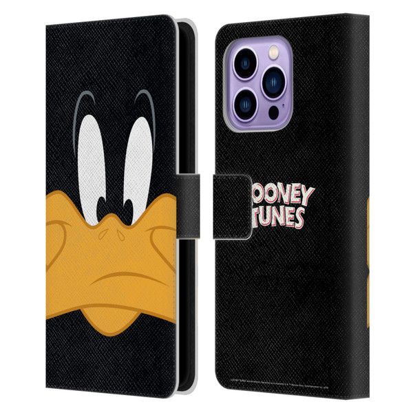 Looney Tunes Full Face Daffy Duck Leather Book Wallet Case Cover For Apple iPhone 14 Pro Max