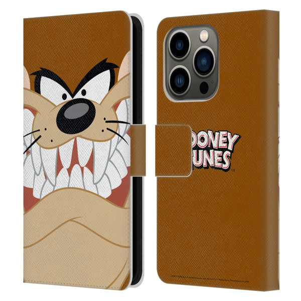Looney Tunes Full Face Tasmanian Devil Leather Book Wallet Case Cover For Apple iPhone 14 Pro