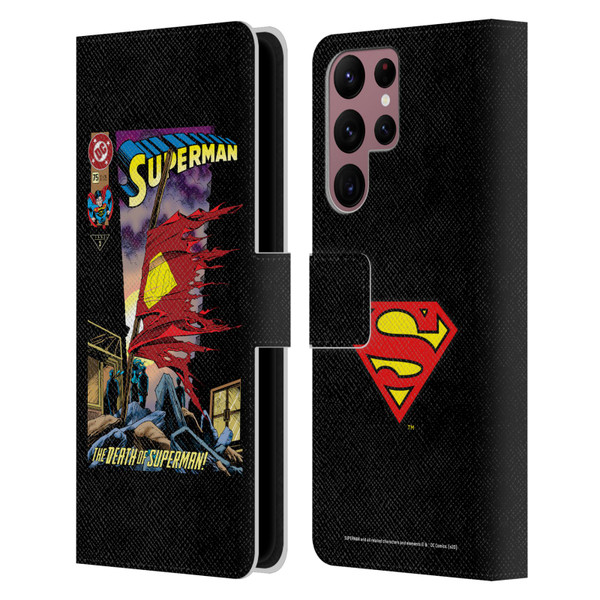 Superman DC Comics Famous Comic Book Covers Death Leather Book Wallet Case Cover For Samsung Galaxy S22 Ultra 5G