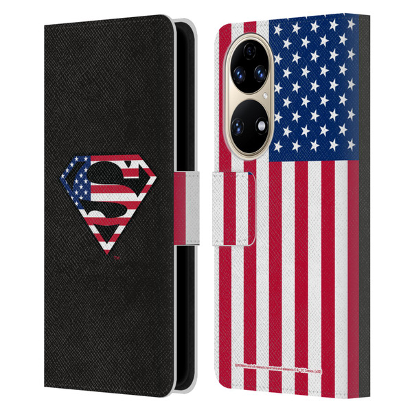 Superman DC Comics Logos U.S. Flag 2 Leather Book Wallet Case Cover For Huawei P50
