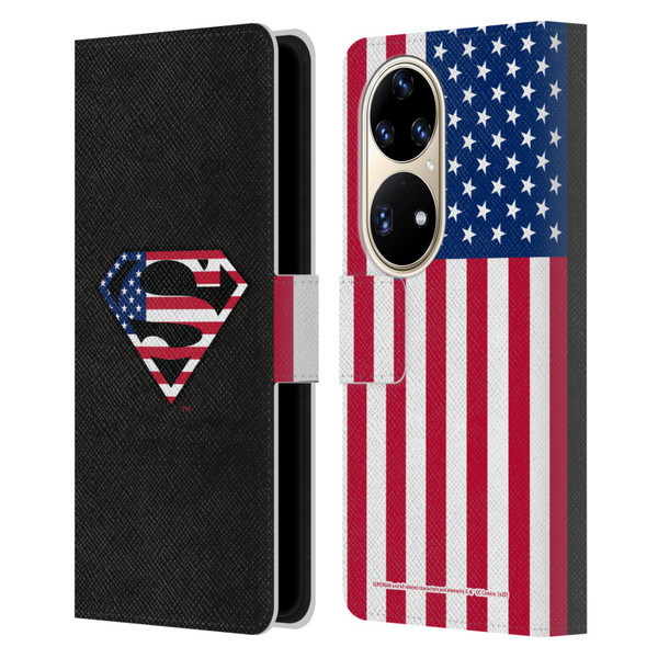 Superman DC Comics Logos U.S. Flag 2 Leather Book Wallet Case Cover For Huawei P50 Pro