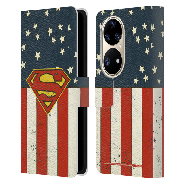 Superman DC Comics Logos U.S. Flag Leather Book Wallet Case Cover For Huawei P50 Pro