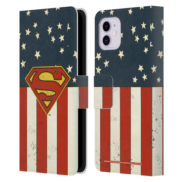 Superman DC Comics Logos U.S. Flag Leather Book Wallet Case Cover For Apple iPhone 11