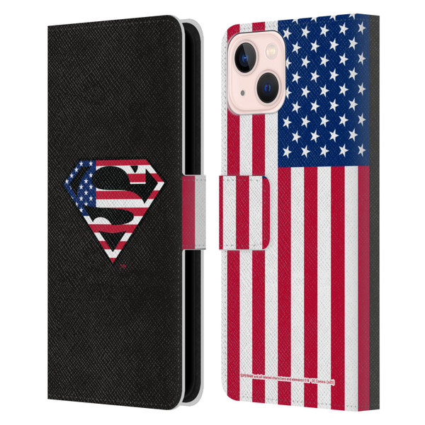 Superman DC Comics Logos U.S. Flag 2 Leather Book Wallet Case Cover For Apple iPhone 13