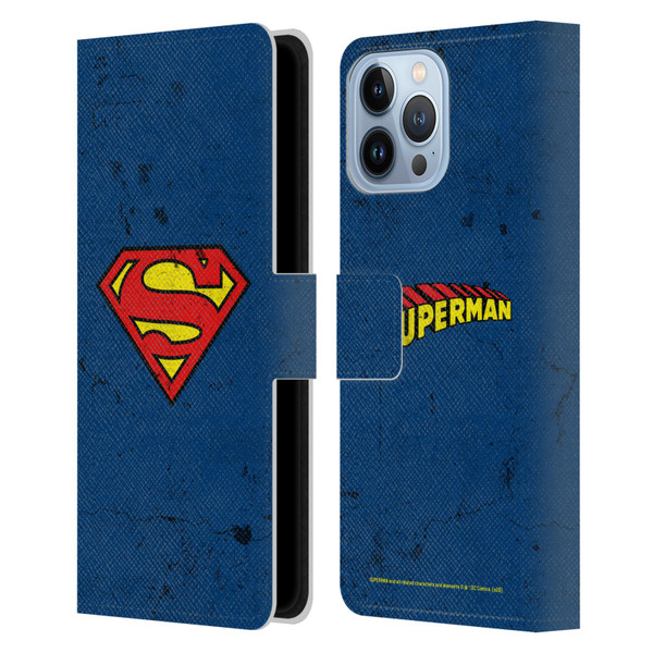 Superman DC Comics Logos Distressed Leather Book Wallet Case Cover For Apple iPhone 13 Pro Max