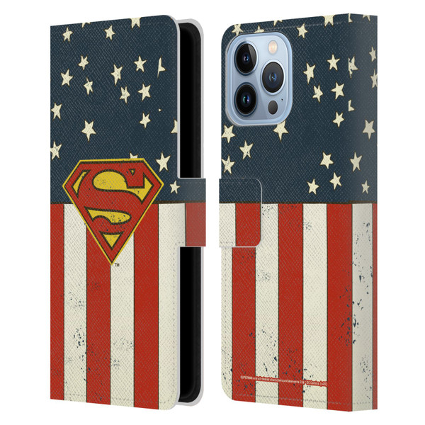 Superman DC Comics Logos U.S. Flag Leather Book Wallet Case Cover For Apple iPhone 13 Pro Max