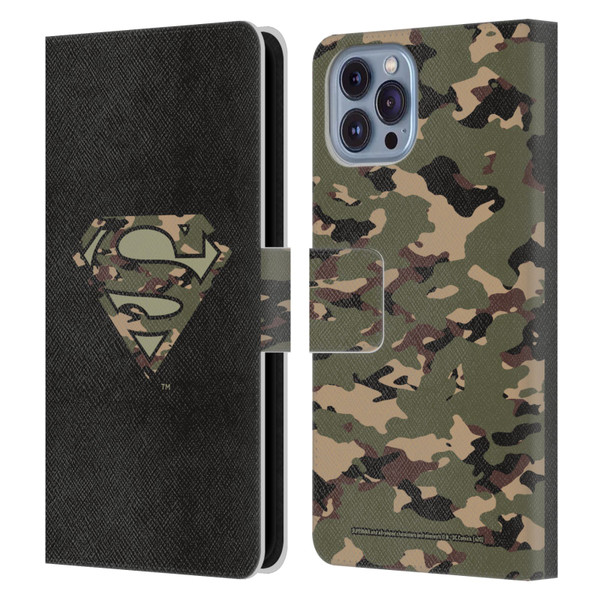 Superman DC Comics Logos Camouflage Leather Book Wallet Case Cover For Apple iPhone 14