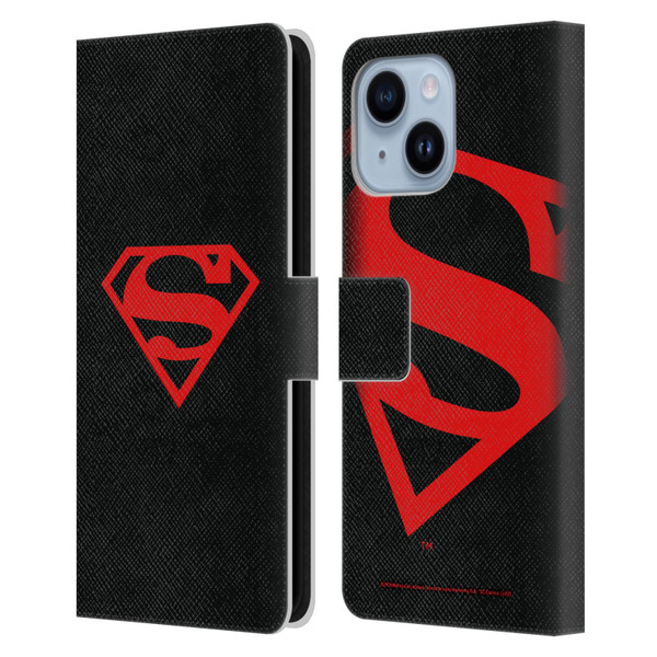 Superman DC Comics Logos Black And Red Leather Book Wallet Case Cover For Apple iPhone 14 Plus