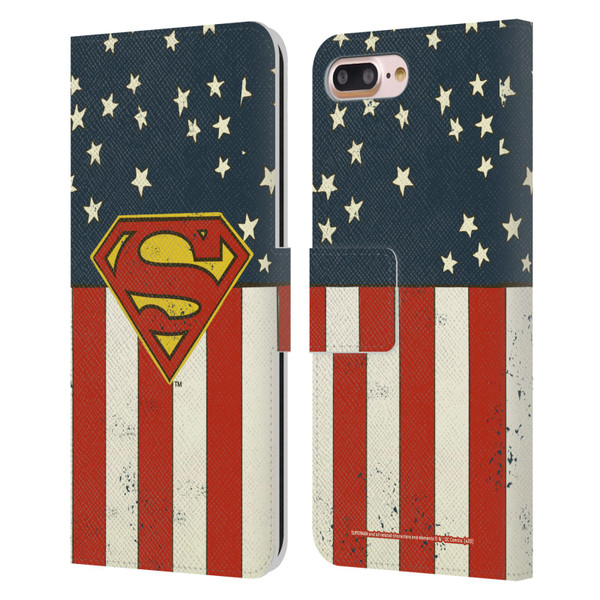 Superman DC Comics Logos U.S. Flag Leather Book Wallet Case Cover For Apple iPhone 7 Plus / iPhone 8 Plus