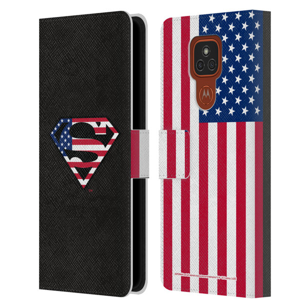 Superman DC Comics Logos U.S. Flag 2 Leather Book Wallet Case Cover For Motorola Moto E7 Plus
