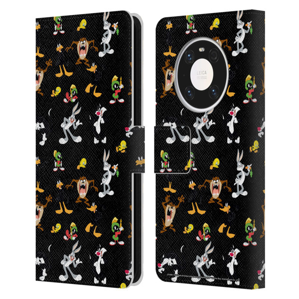 Looney Tunes Patterns Black Leather Book Wallet Case Cover For Huawei Mate 40 Pro 5G