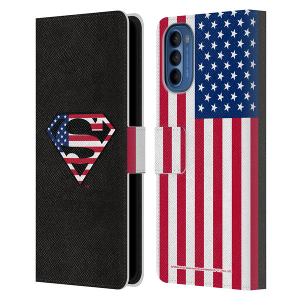 Superman DC Comics Logos U.S. Flag 2 Leather Book Wallet Case Cover For Motorola Moto G41