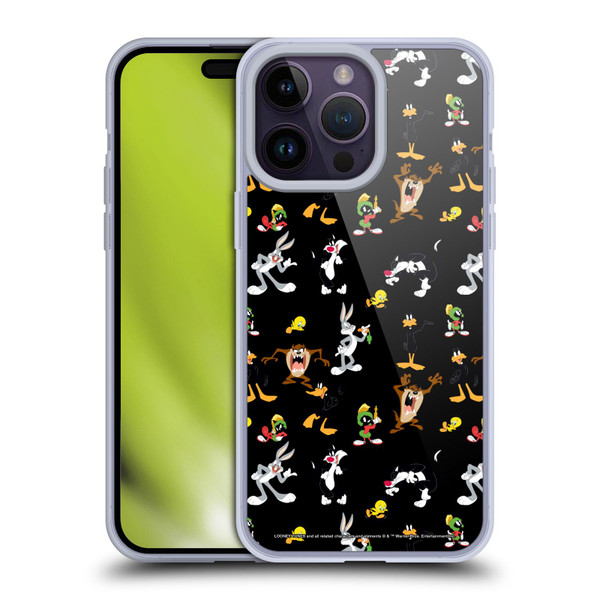Looney Tunes Patterns Black Soft Gel Case for Apple iPhone 14 Pro Max