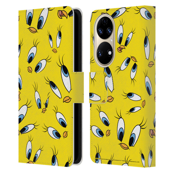 Looney Tunes Patterns Tweety Leather Book Wallet Case Cover For Huawei P50