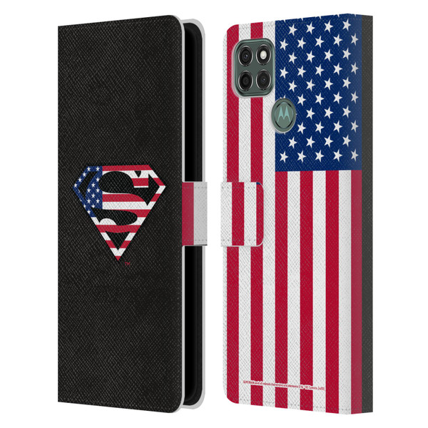 Superman DC Comics Logos U.S. Flag 2 Leather Book Wallet Case Cover For Motorola Moto G9 Power