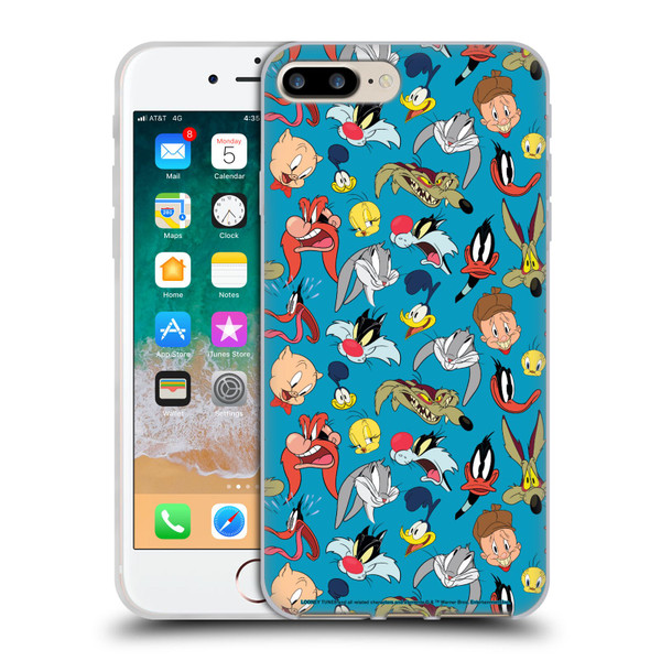 Looney Tunes Patterns Head Shots Soft Gel Case for Apple iPhone 7 Plus / iPhone 8 Plus