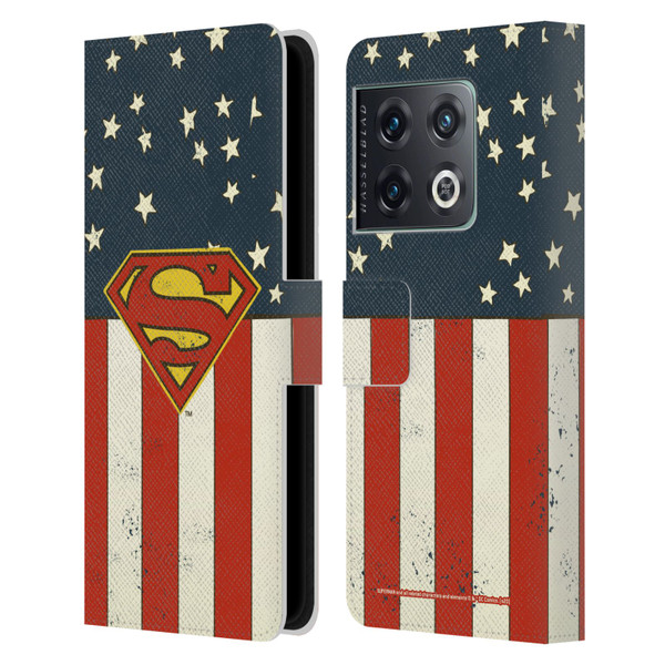 Superman DC Comics Logos U.S. Flag Leather Book Wallet Case Cover For OnePlus 10 Pro