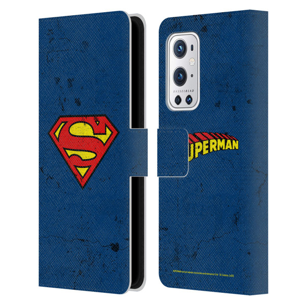 Superman DC Comics Logos Distressed Leather Book Wallet Case Cover For OnePlus 9 Pro